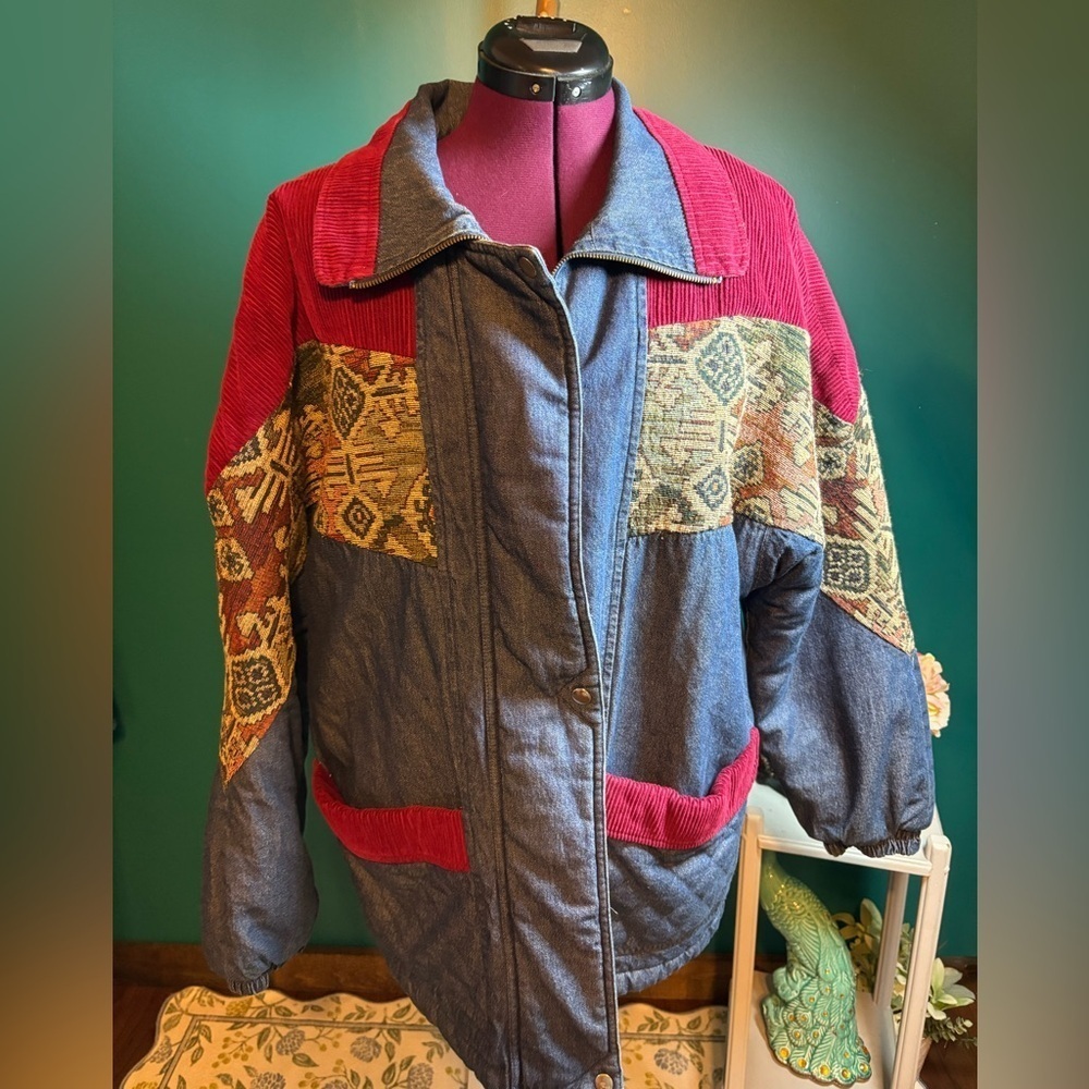 Blair Vintage Red and Blue Denim Jacket with Paisley Accents